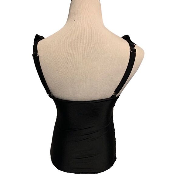 New! Yonique Black Ruffled Tankini Top Sz S - Picture 2 of 5